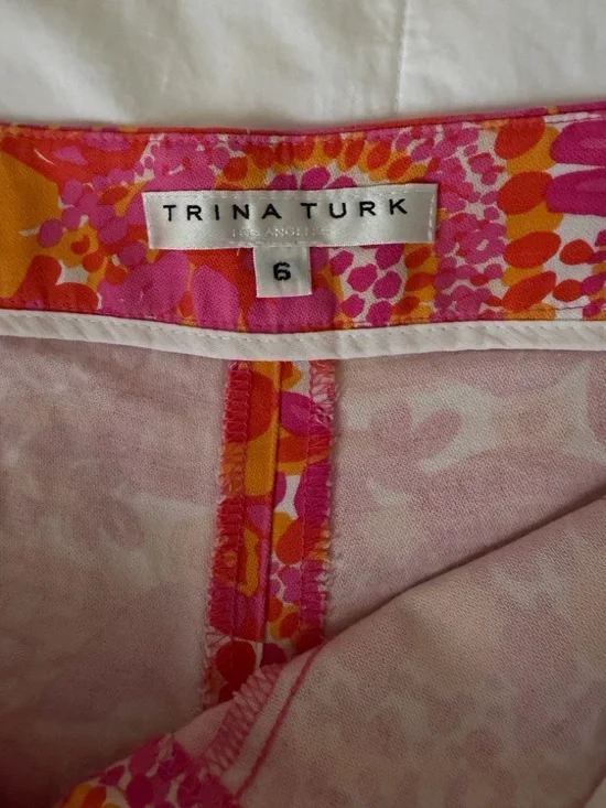 Trina Turk Vibrant Pink and Orange Floral High-Waist Shorts - Picture 3 of 3